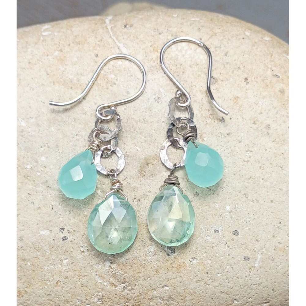 Sundance Aqua Chalcedony Aquamarine Sterling Silver Dangle Earrings Artisan